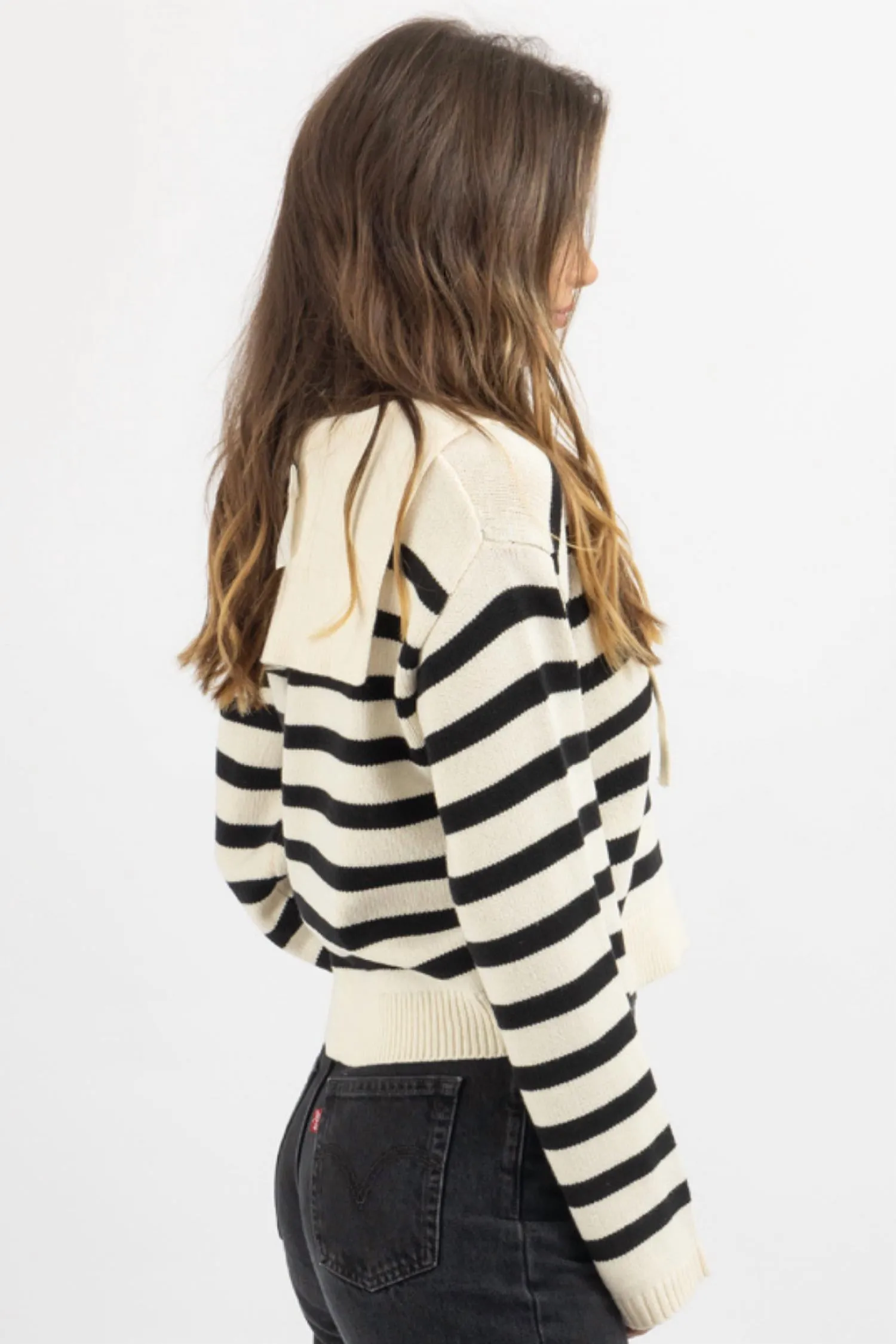 Out East Lace-Up Sweater In Black Stripe