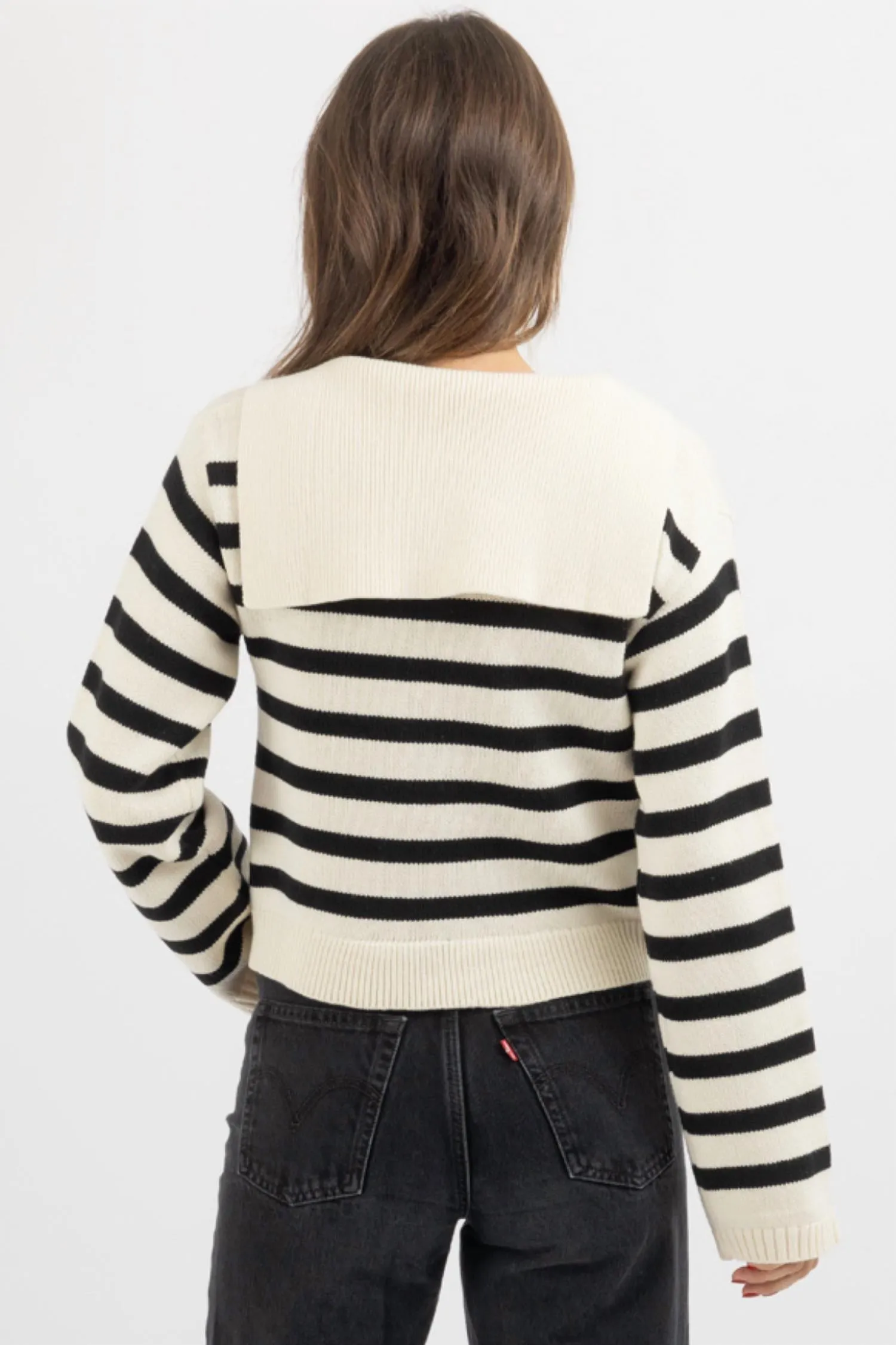 Out East Lace-Up Sweater In Black Stripe