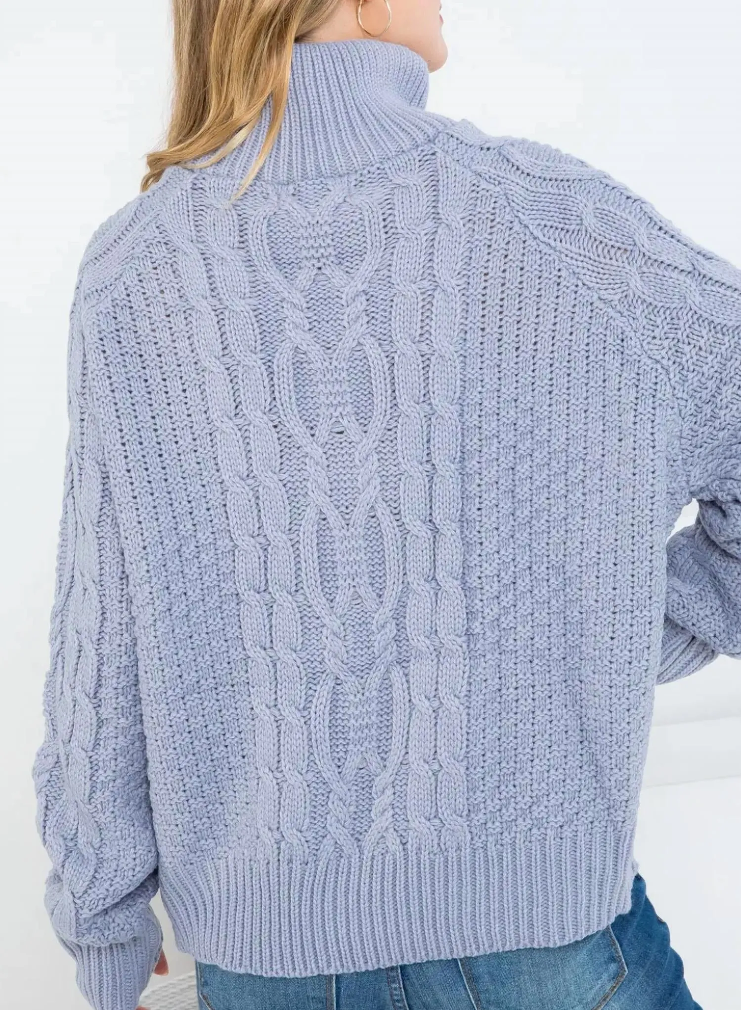 Oversized Cable-Knit Half-Zip Sweater In Slate Grey