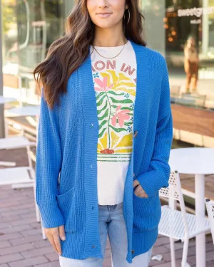Oversized Comfy Knit Cardigan Sweater In Blue