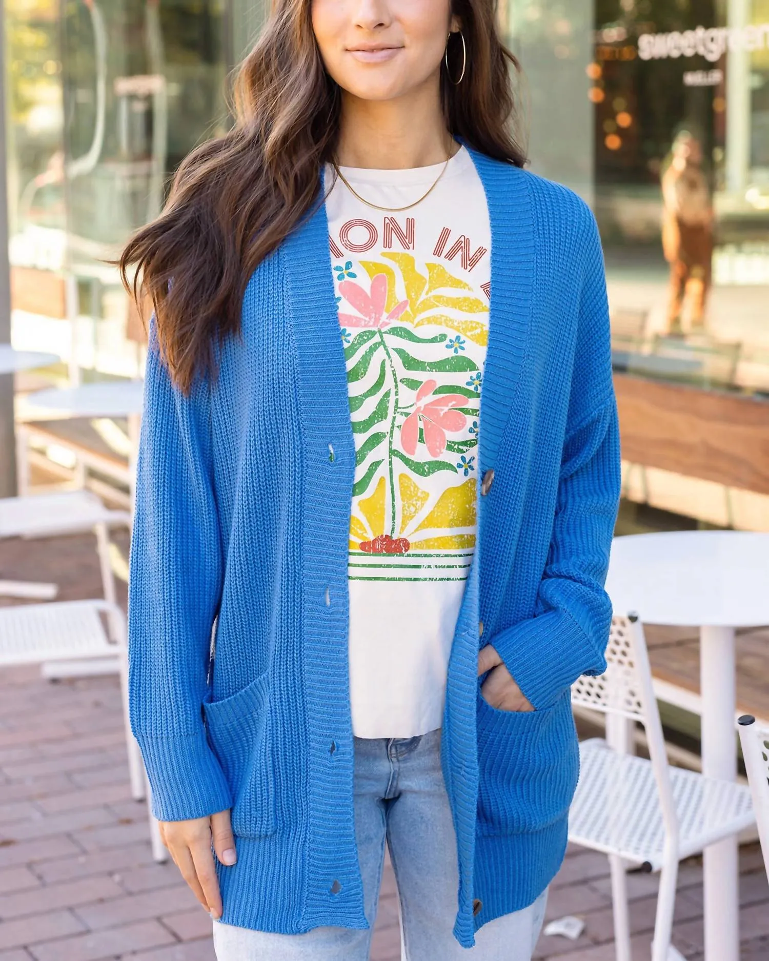 Oversized Comfy Knit Cardigan Sweater In Blue