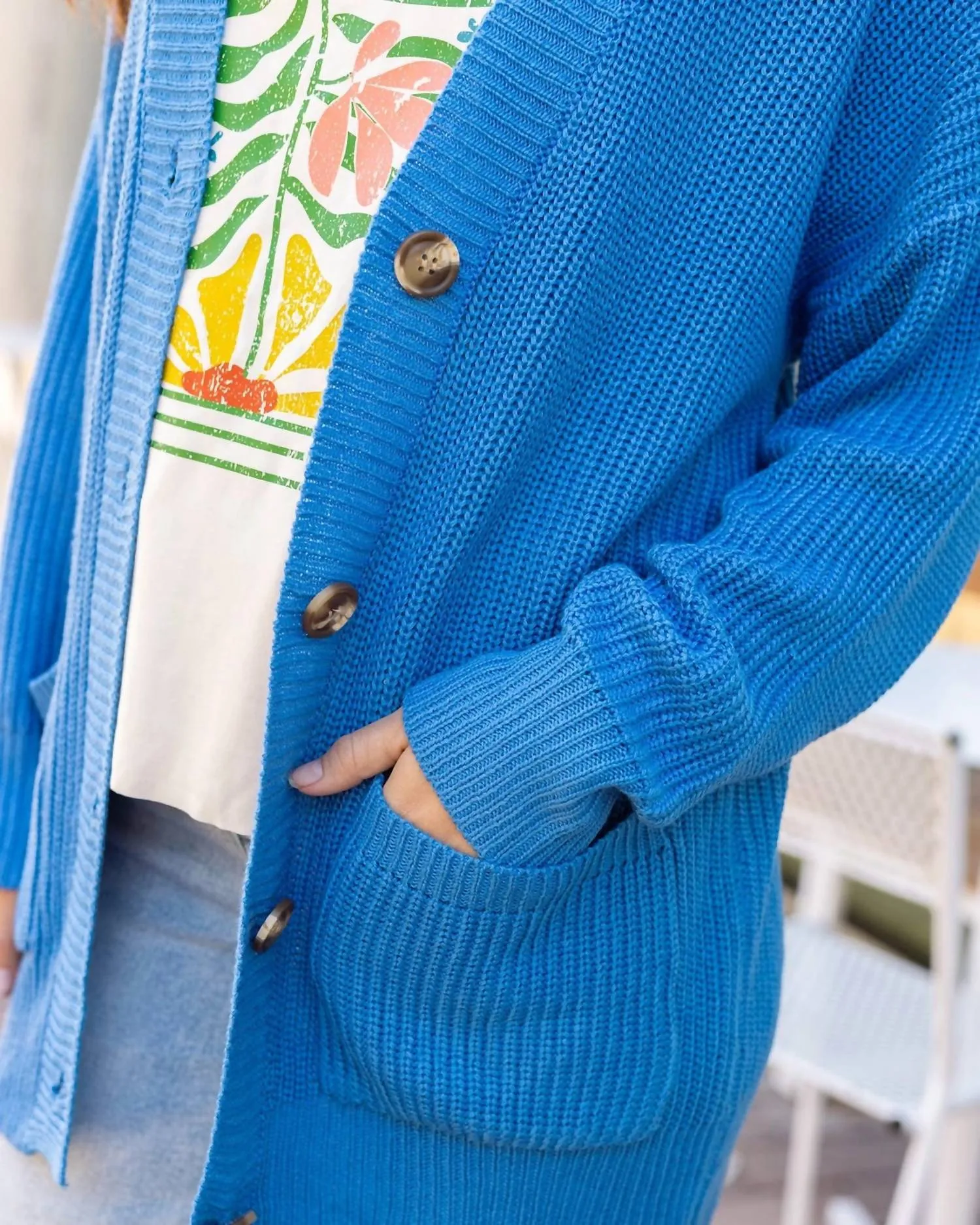 Oversized Comfy Knit Cardigan Sweater In Blue