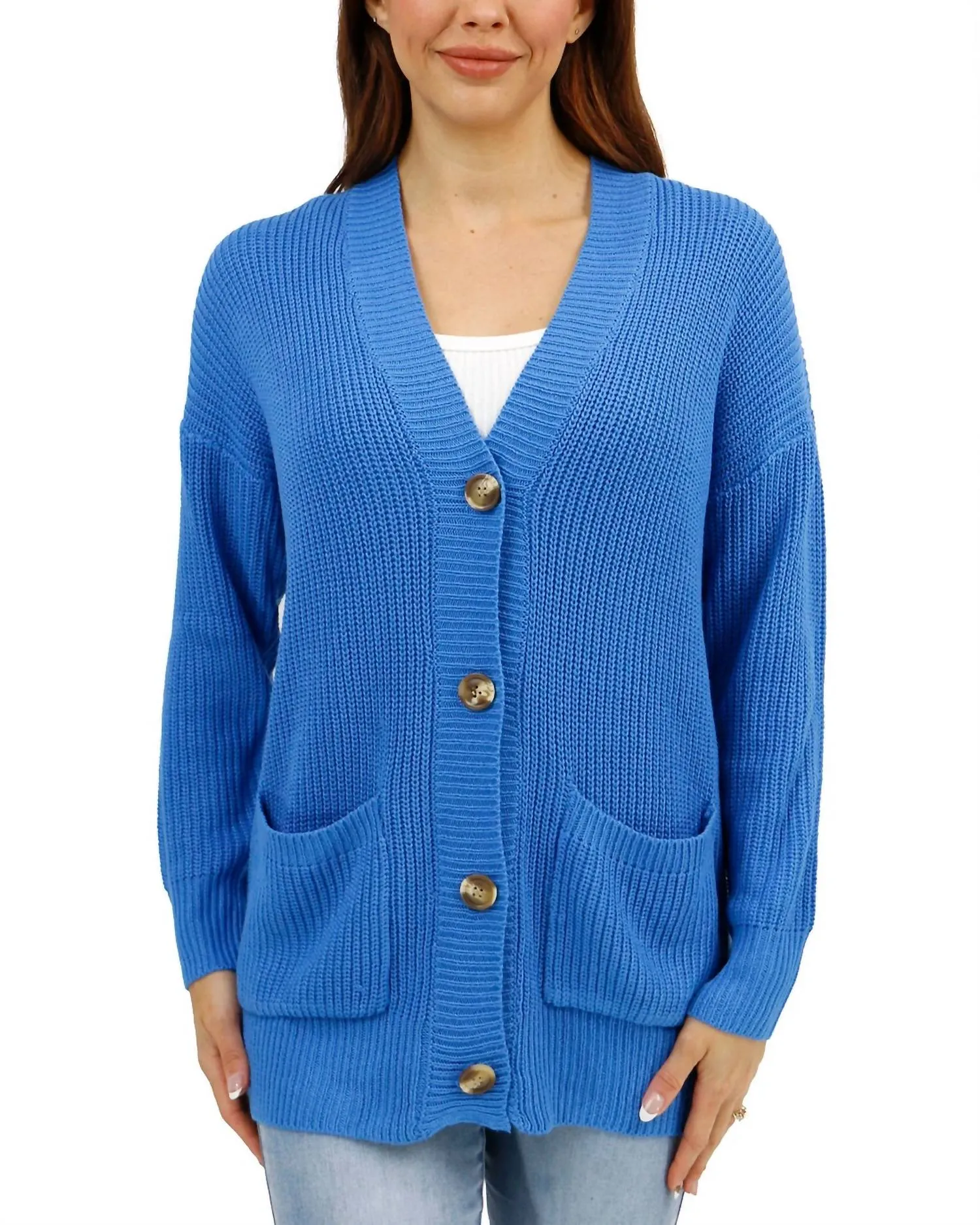 Oversized Comfy Knit Cardigan Sweater In Blue