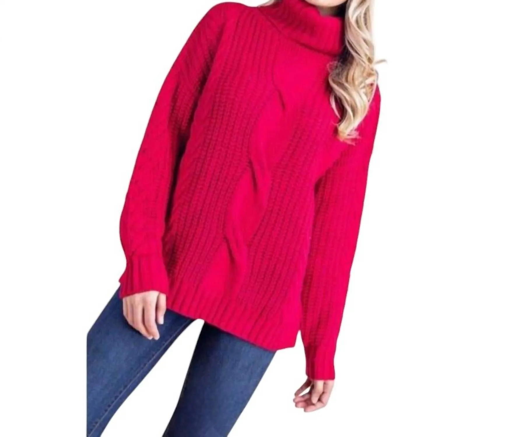 Oversized Twisted Turtleneck Sweater In Berry