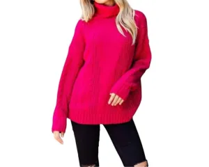 Oversized Twisted Turtleneck Sweater In Berry