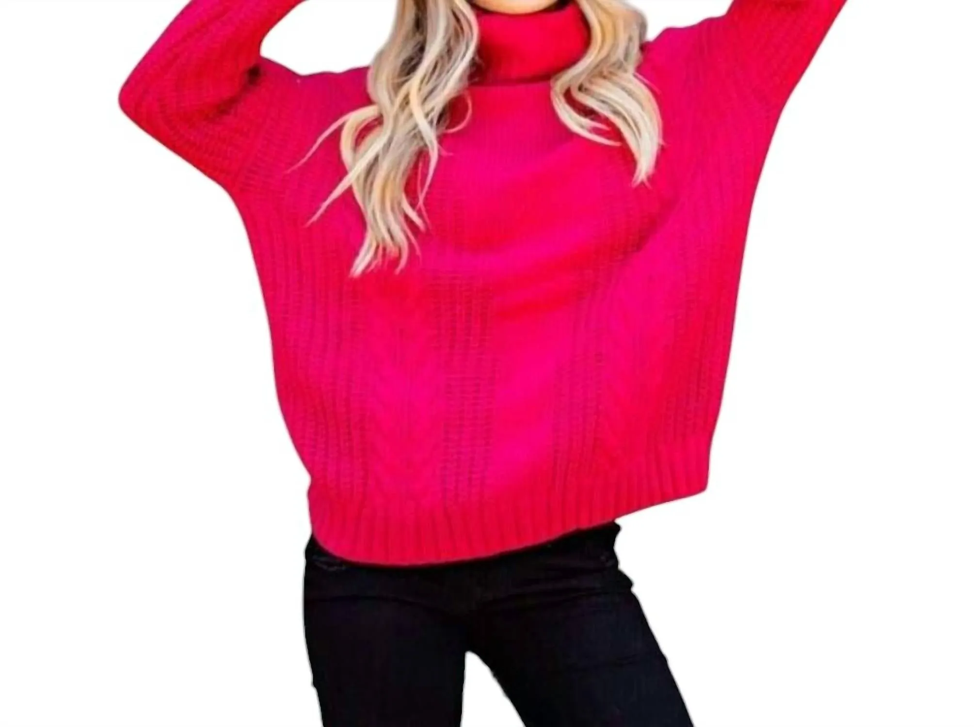 Oversized Twisted Turtleneck Sweater In Berry