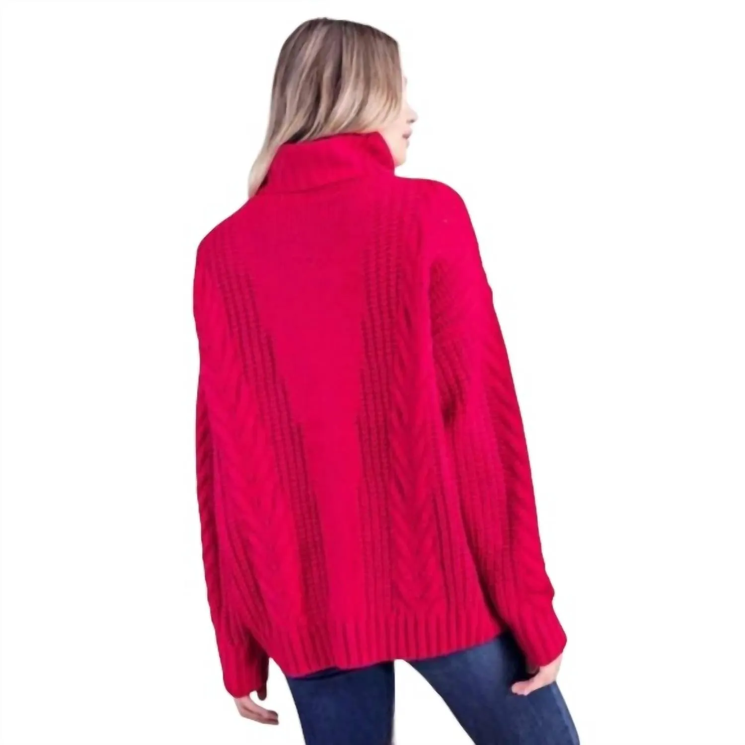 Oversized Twisted Turtleneck Sweater In Berry
