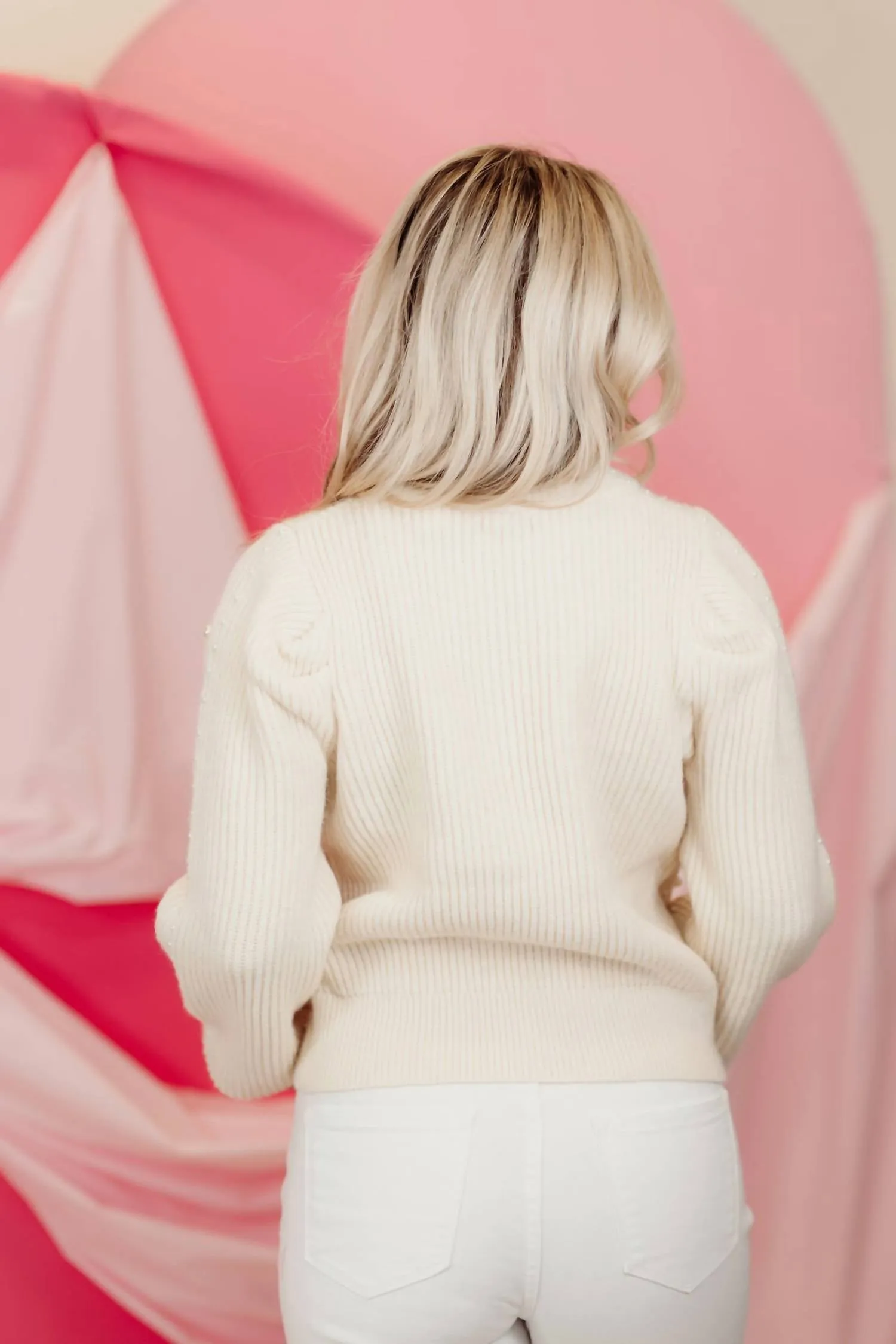 Pearl Detail Sweater In Vanilla Cream