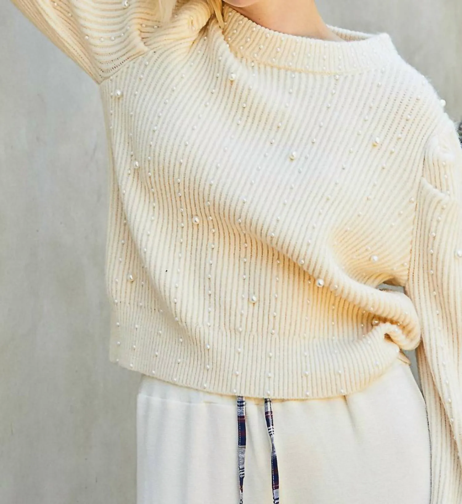 Pearl Detail Sweater In Vanilla Cream