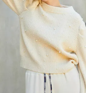 Pearl Detail Sweater In Vanilla Cream