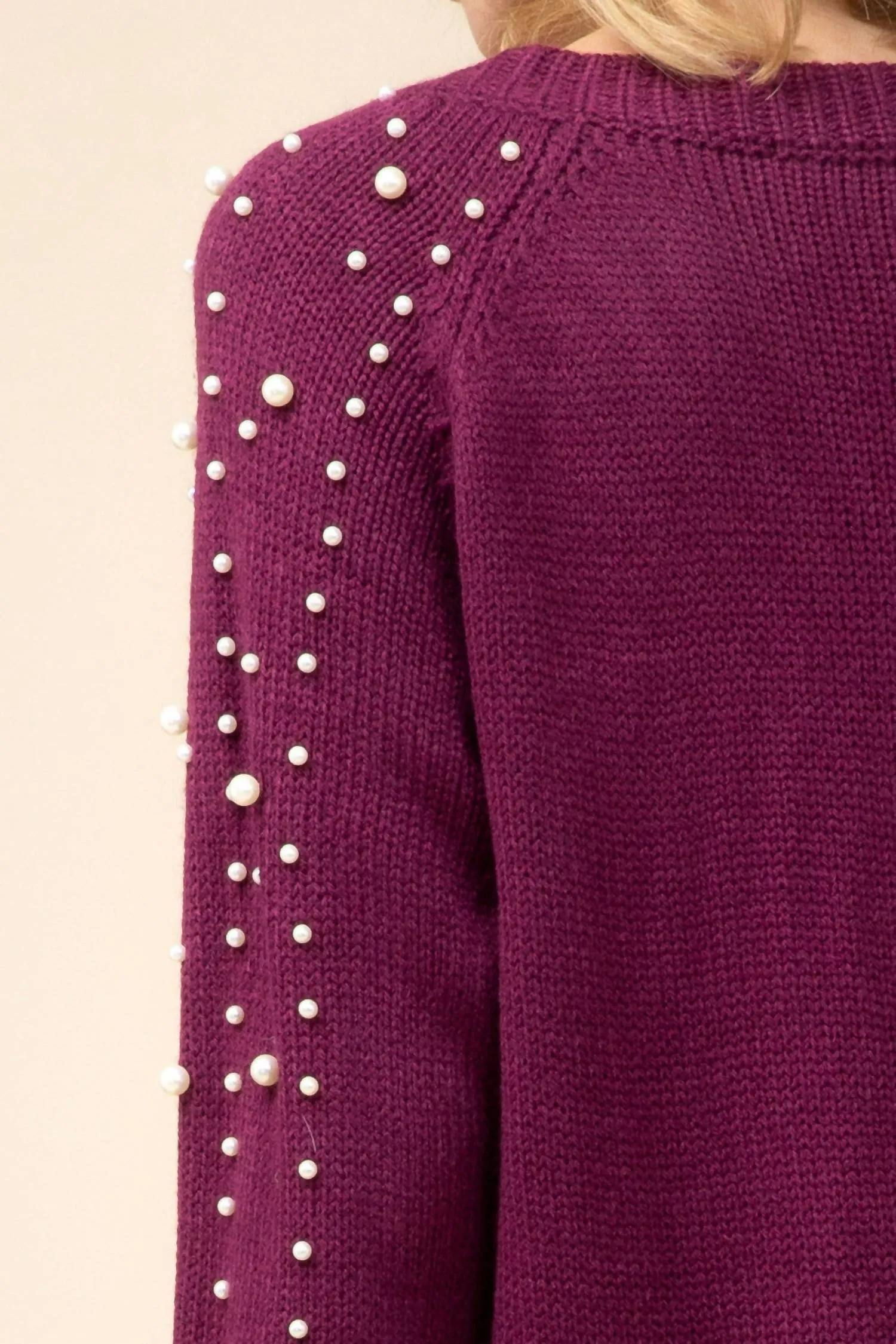 Pearl Embellished Sweater In Wine