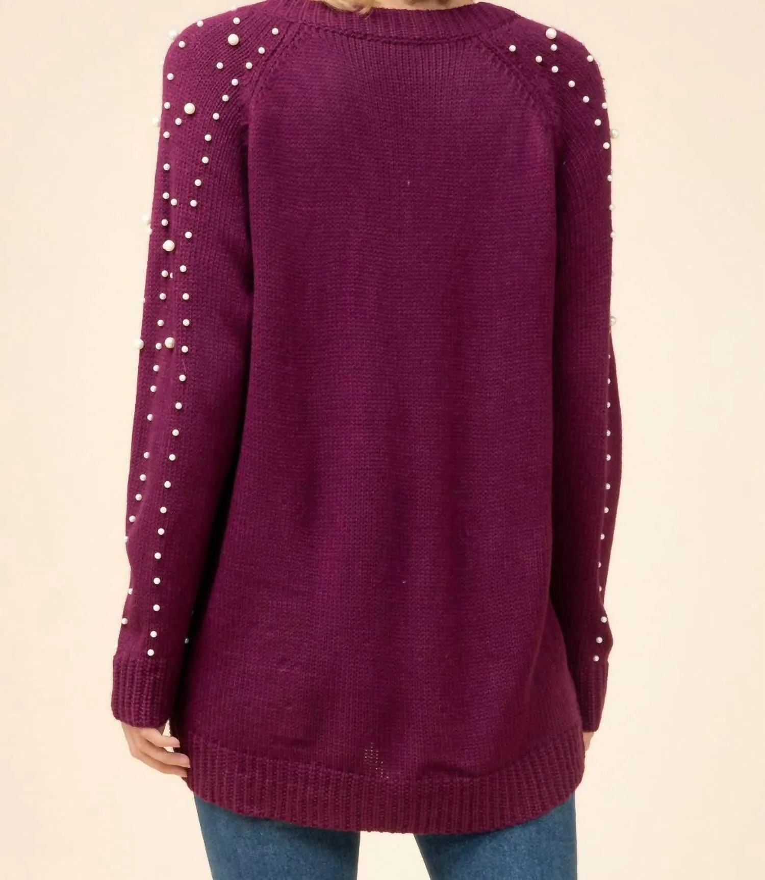 Pearl Embellished Sweater In Wine