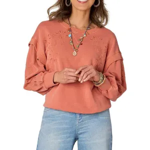 Petites Womens Embroidered Cotton Crewneck Sweater