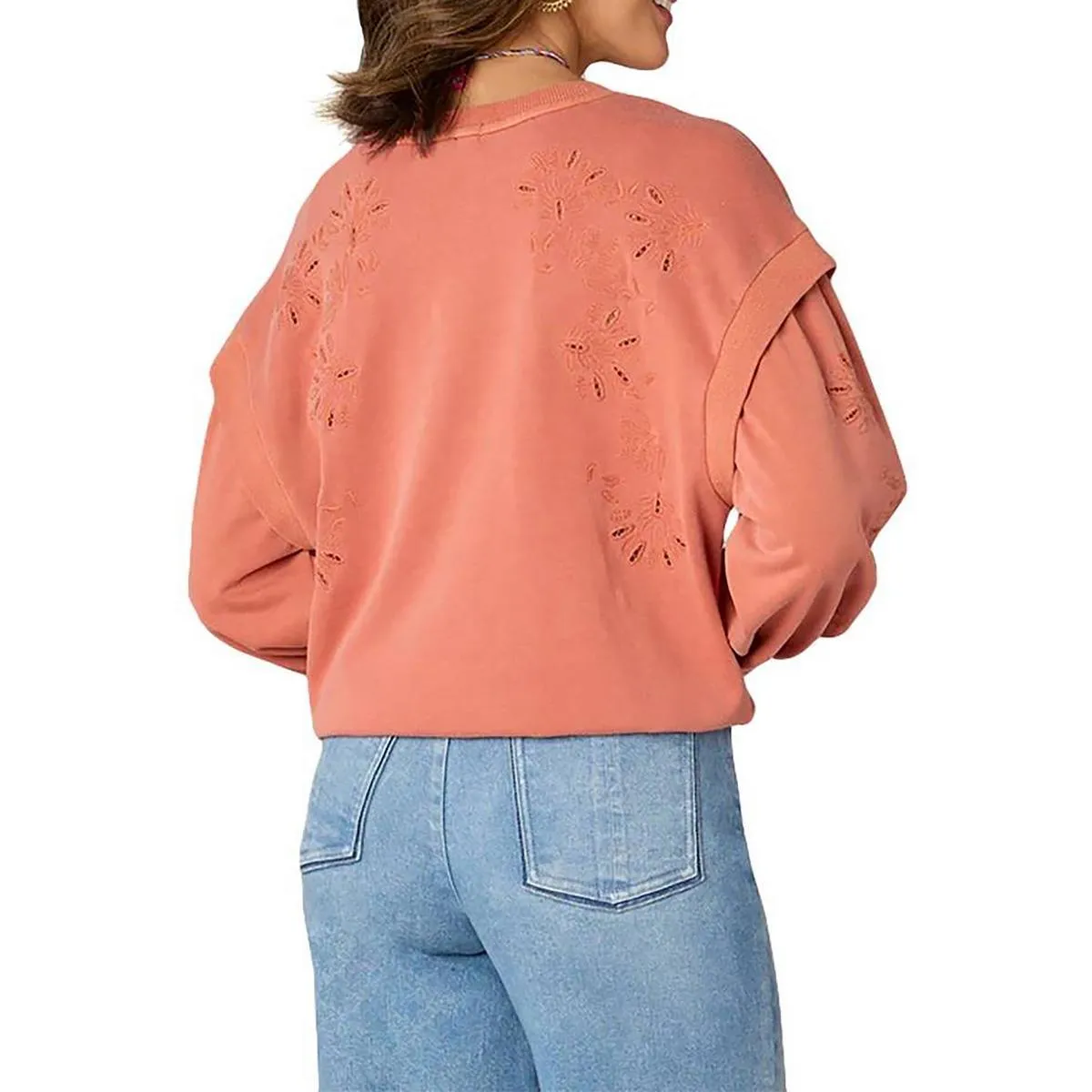 Petites Womens Embroidered Cotton Crewneck Sweater