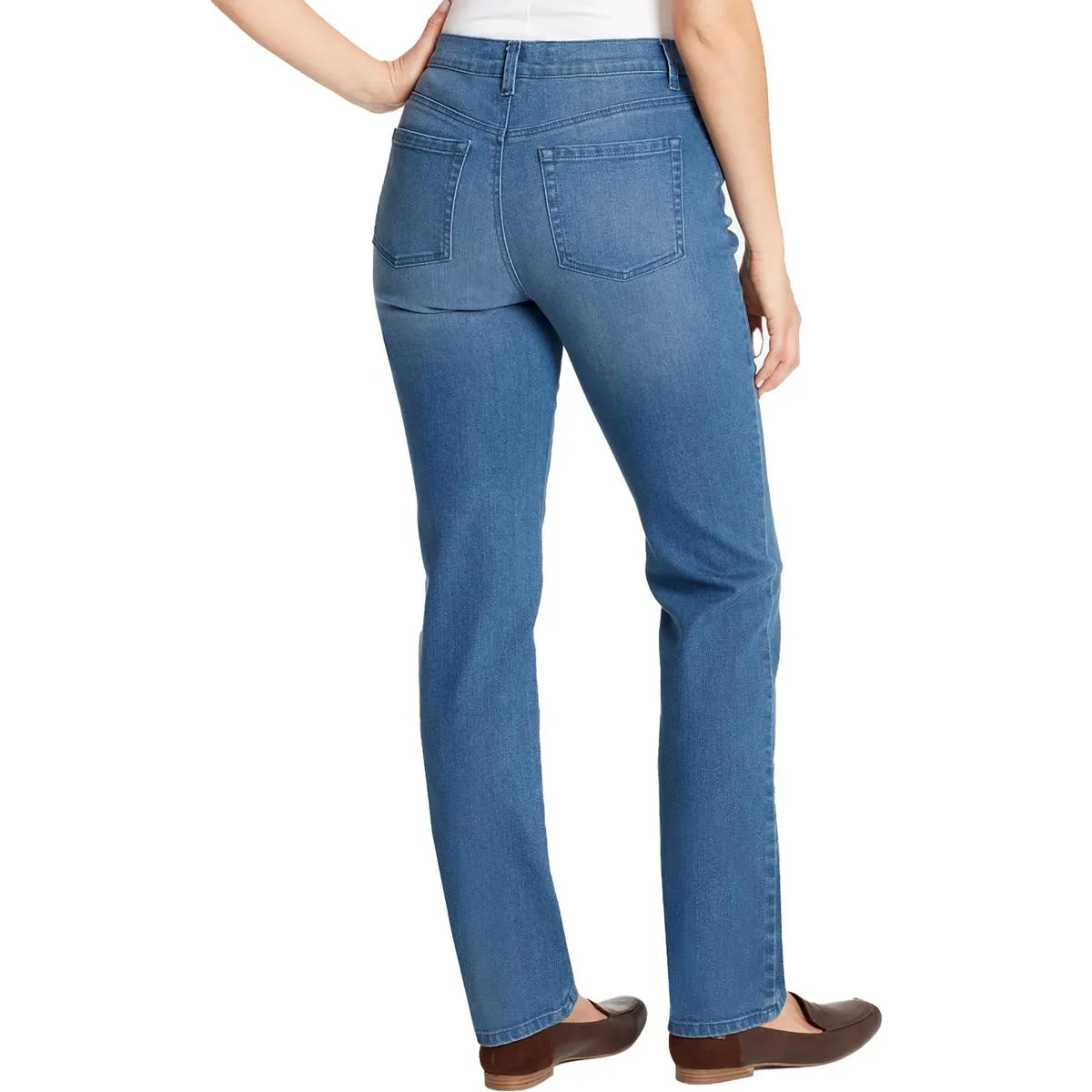 Petites Womens High Rise Dark Wash Straight Leg Jeans