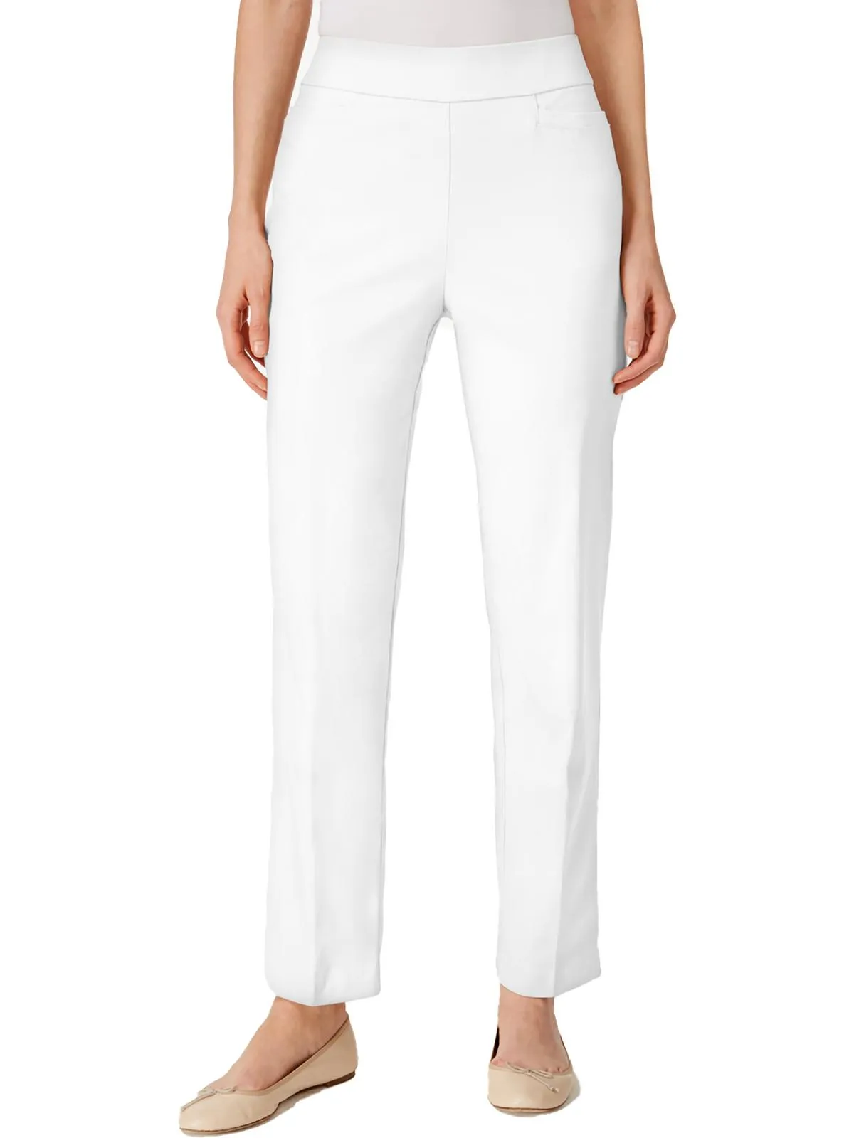 Petites Womens High Rise Slimming Straight Leg Pants