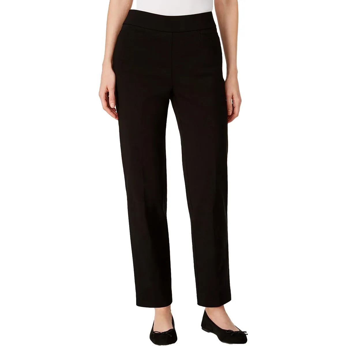 Petites Womens High Rise Slimming Straight Leg Pants