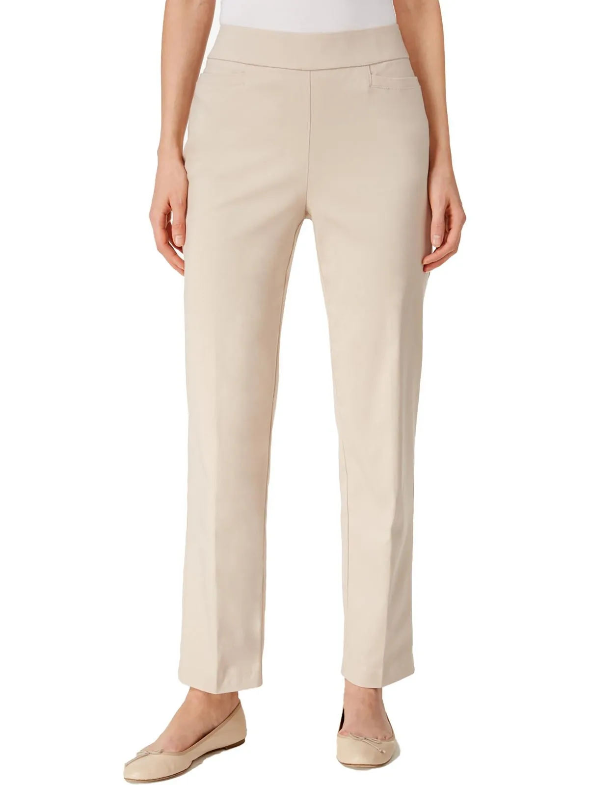 Petites Womens High Rise Slimming Straight Leg Pants