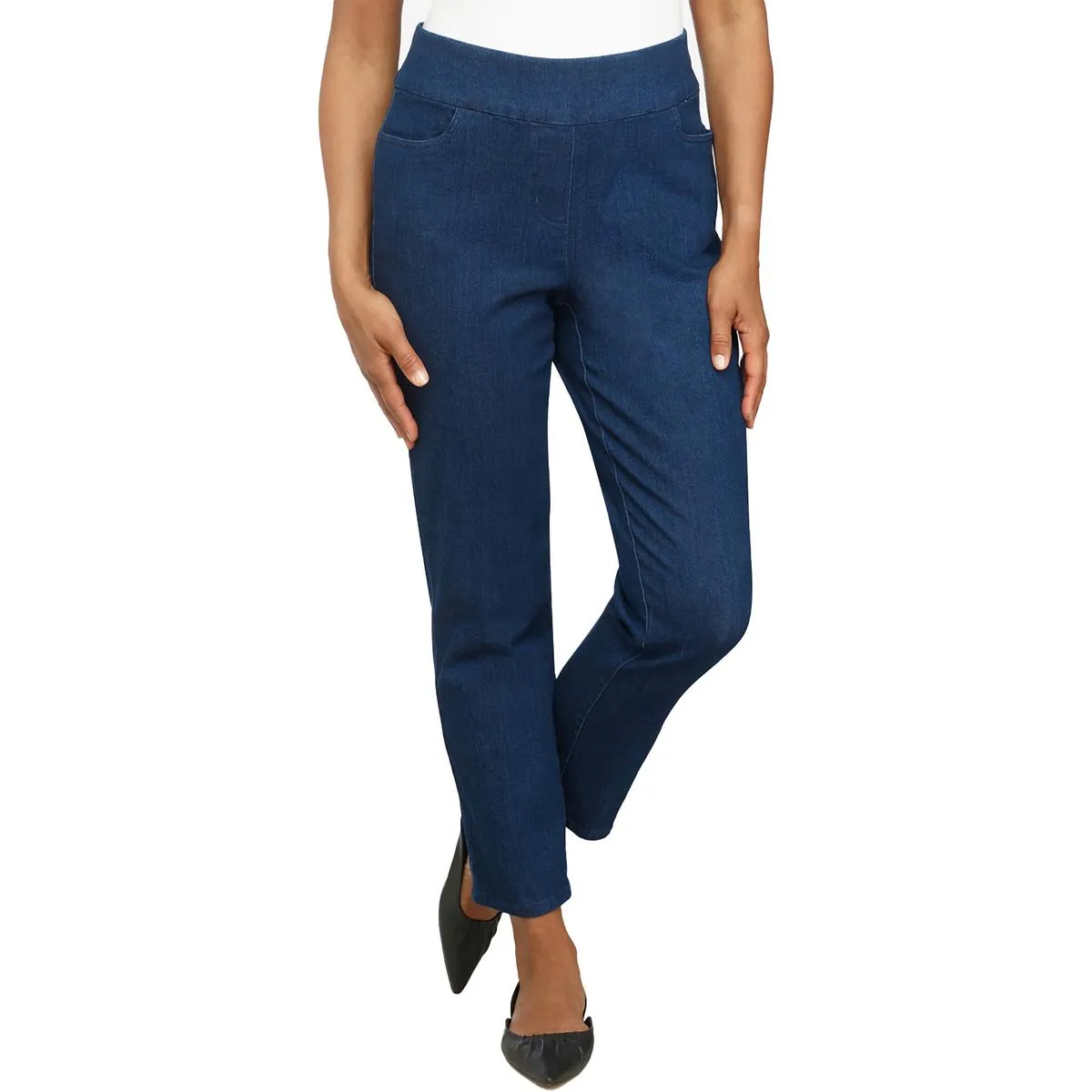 Petites Womens Mid Rise Modern Fit Straight Leg Jeans