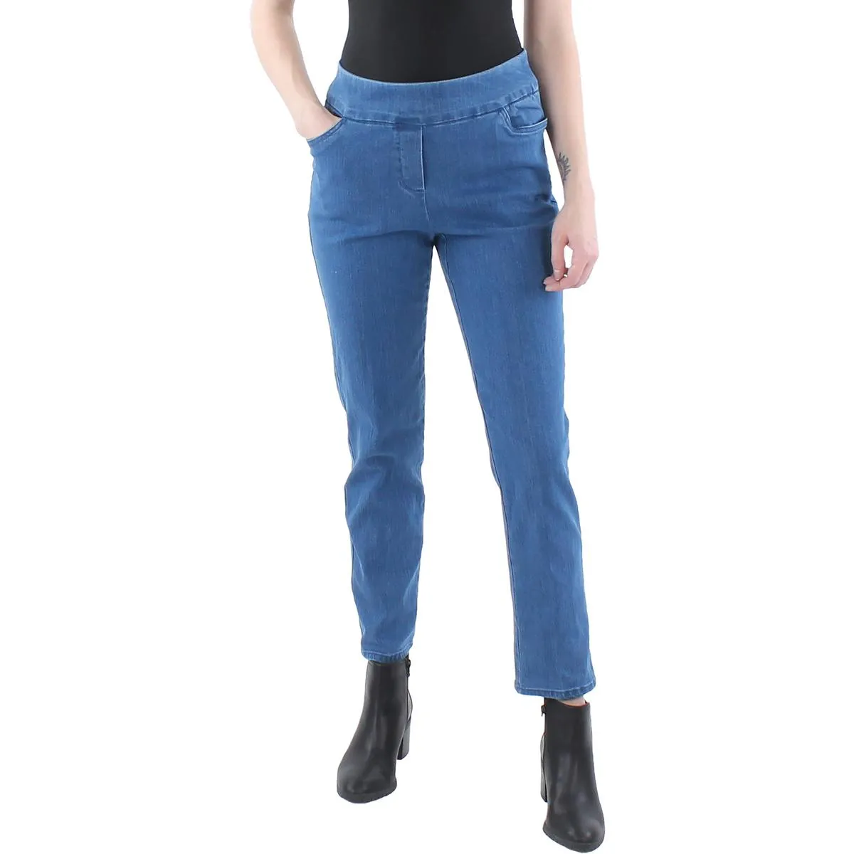 Petites Womens Mid Rise Modern Fit Straight Leg Jeans
