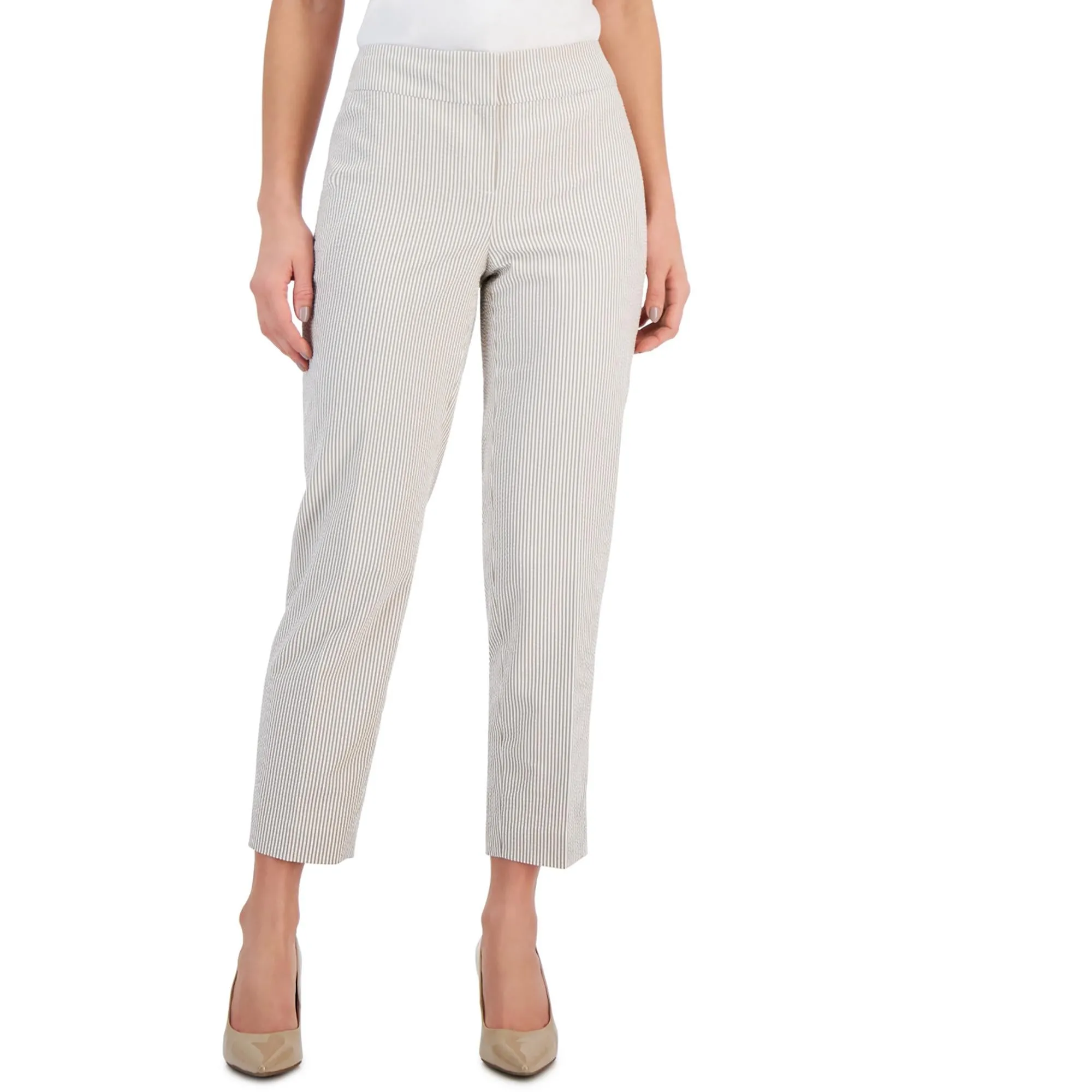 Petites Womens Seersucker Mid Rise Cropped Pants