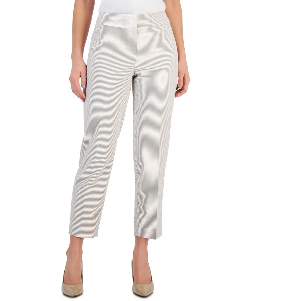 Petites Womens Seersucker Mid Rise Cropped Pants