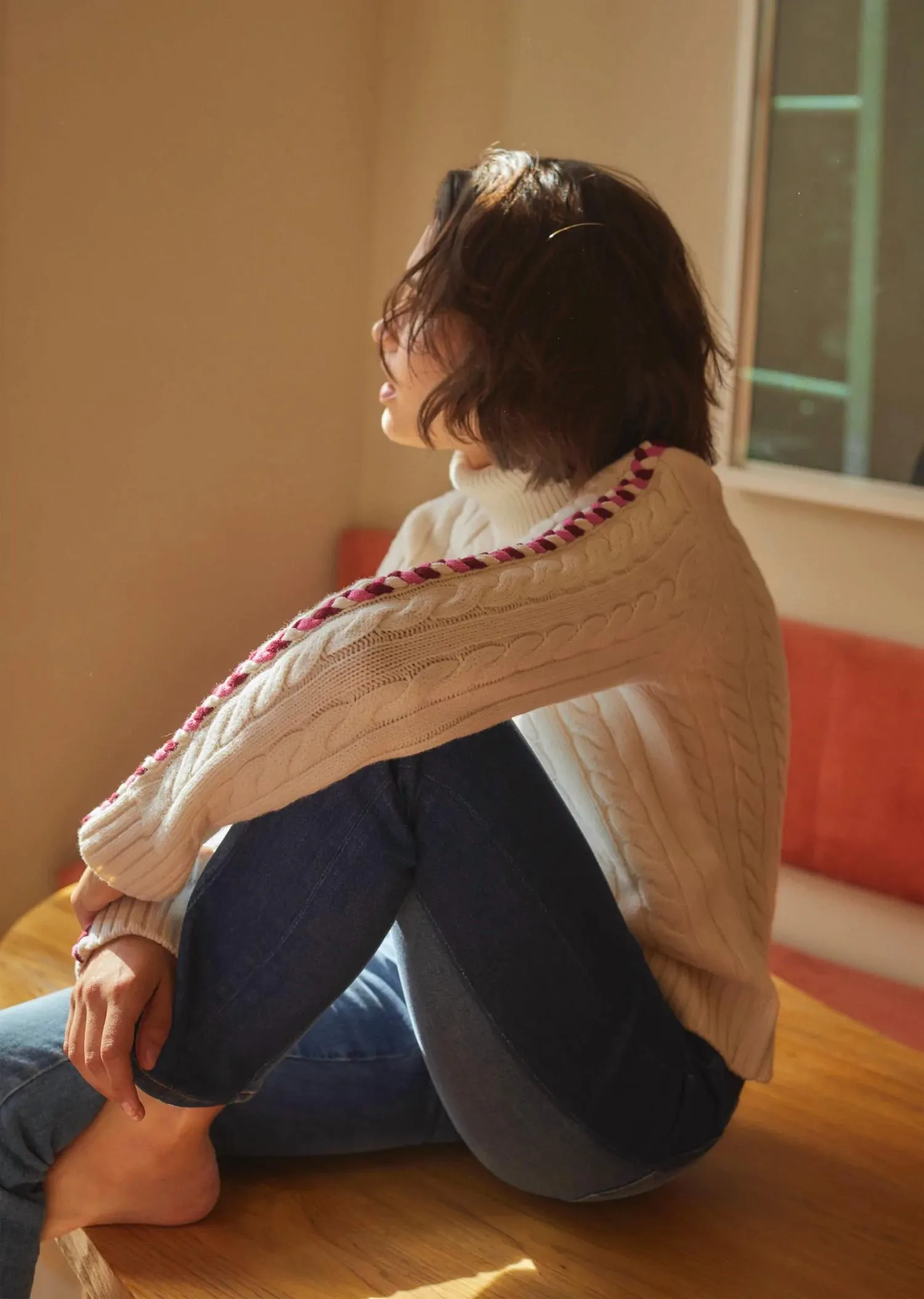 Pippa Lace Up Turtleneck In Ivory