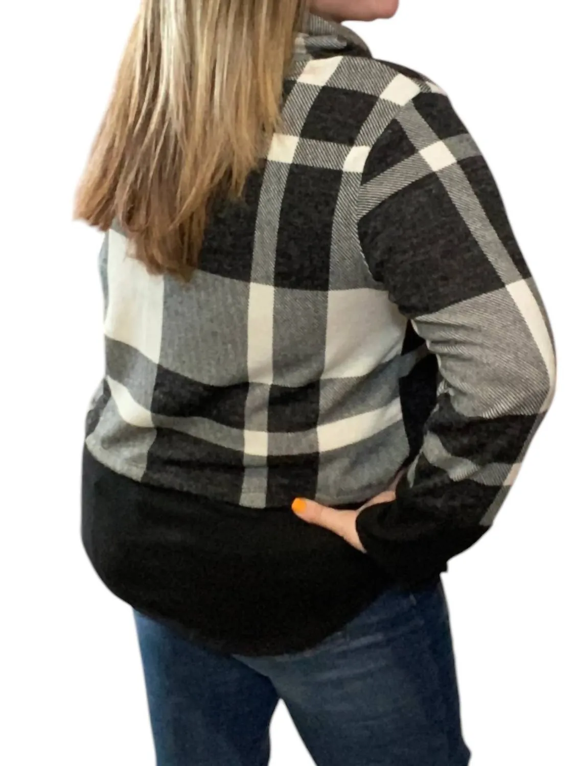 Plaid Cowlneck Sweater In Black