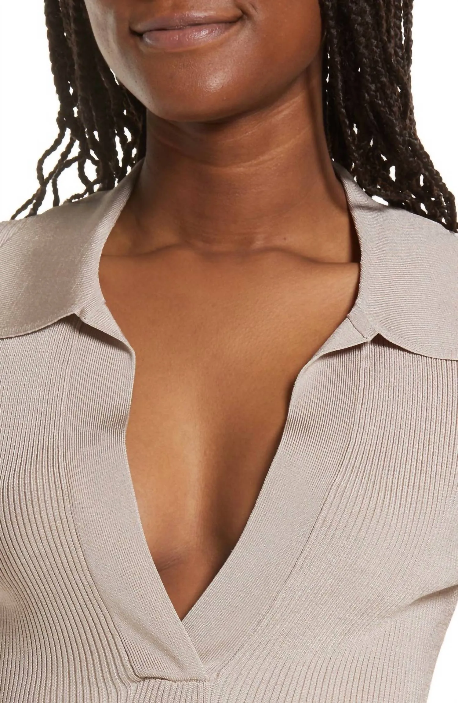 Plaited Rib Polo In Mink