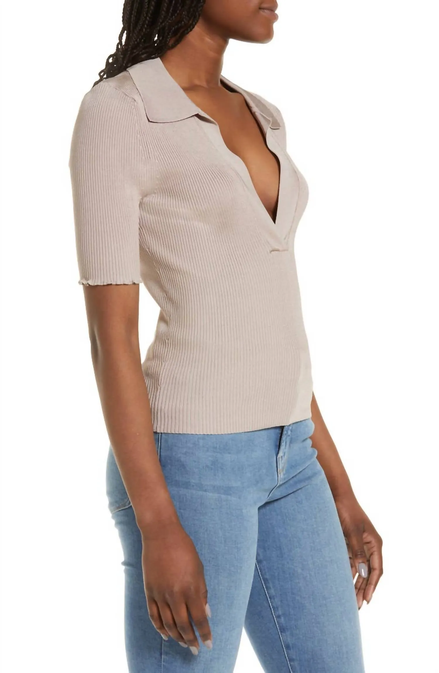 Plaited Rib Polo In Mink