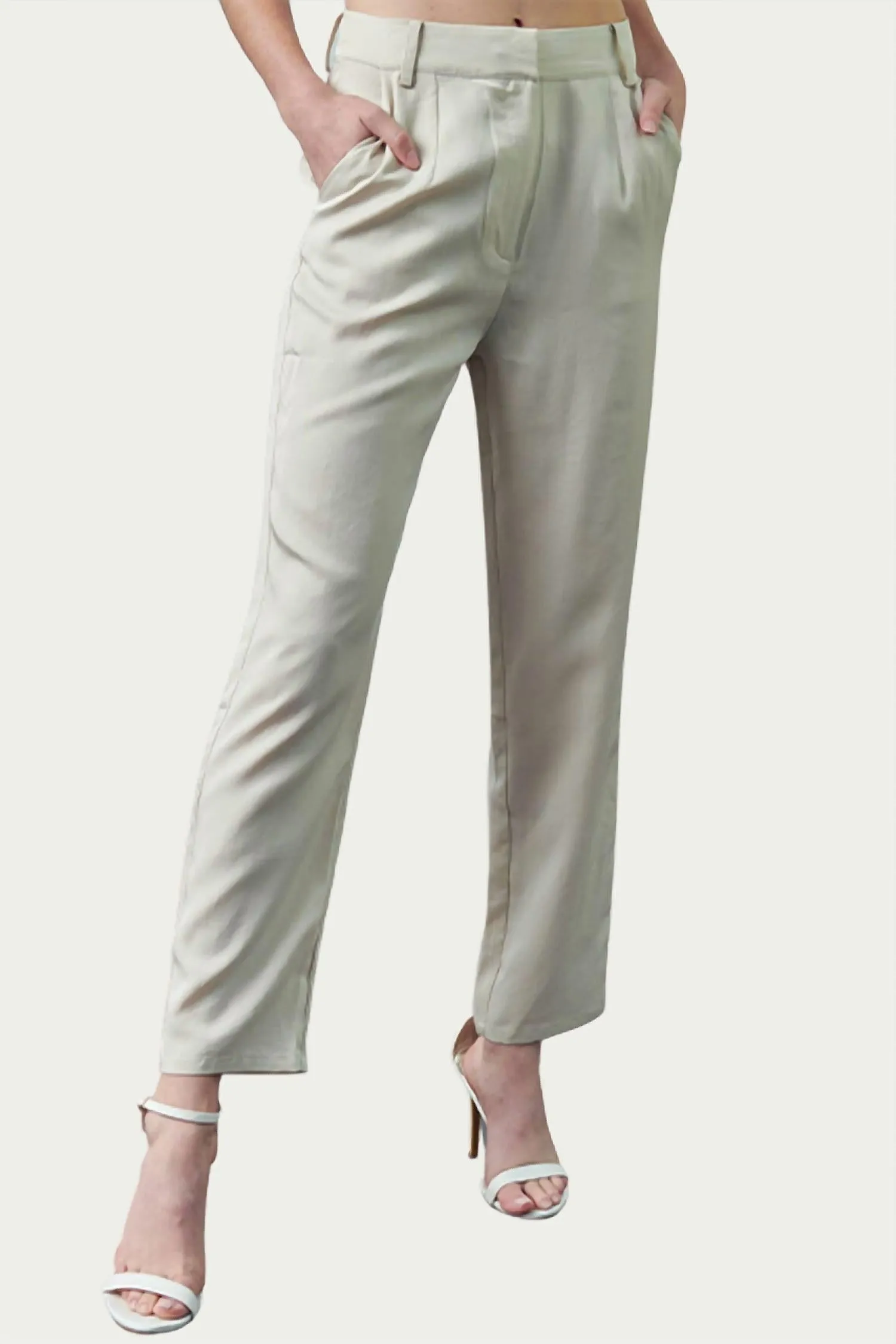 Pleated High-Rise Linen-Blend Pant In Oatmeal