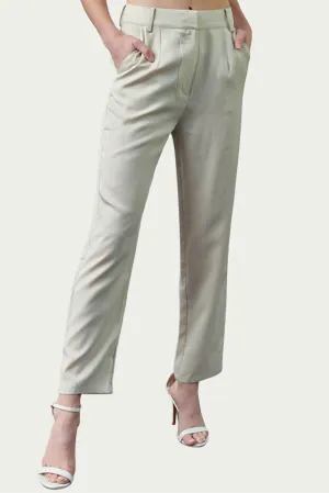 Pleated High-Rise Linen-Blend Pant In Oatmeal