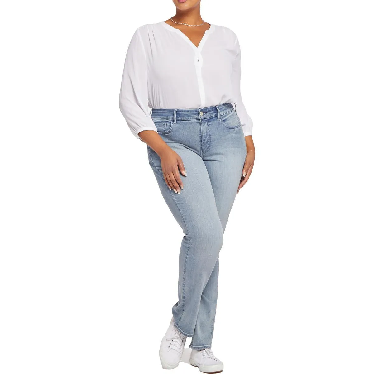 Plus Marilyn Womens Tencel Denim Straight Leg Jeans