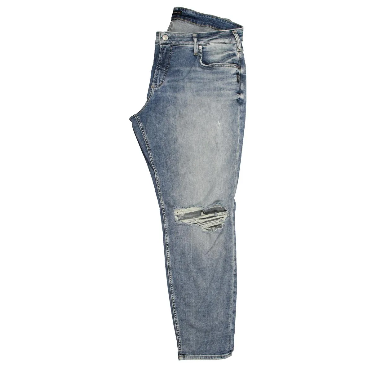 Plus Womens High Rise Distressed Straight Leg Jeans