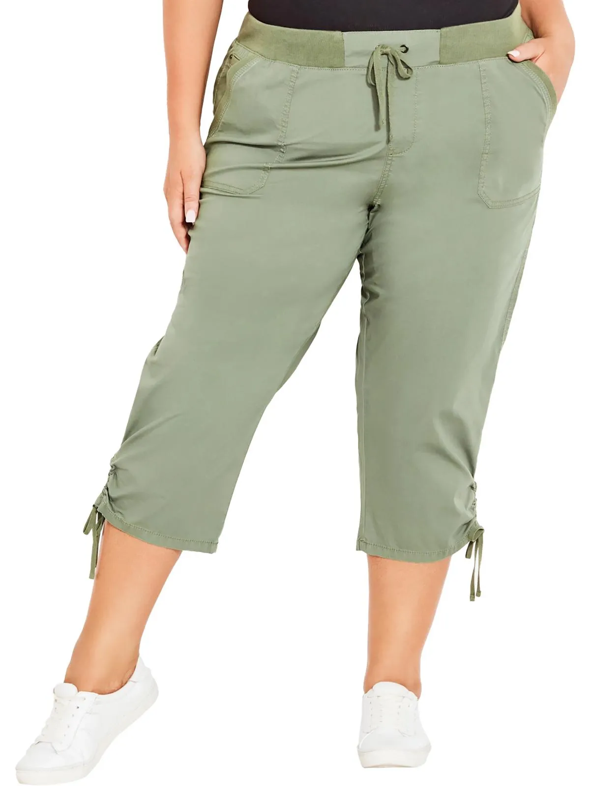 Plus Womens High Rise Drawstring Capri Pants