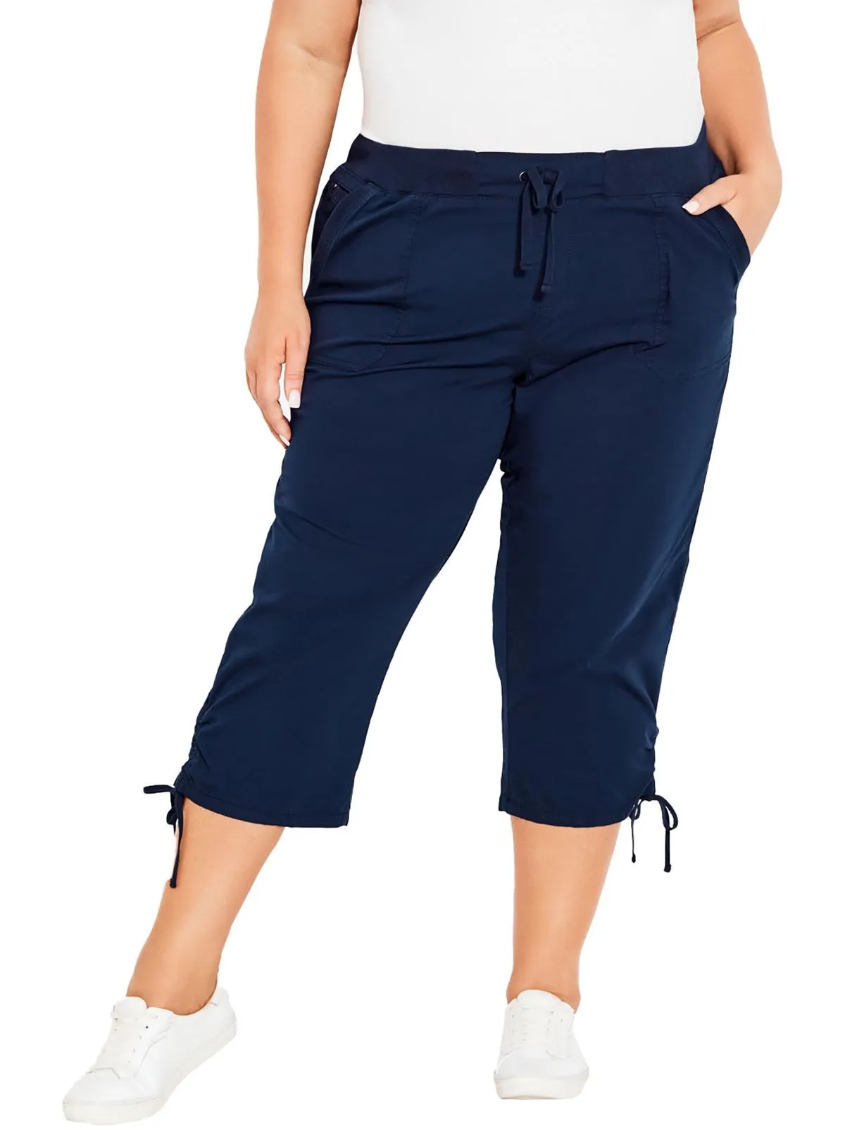 Plus Womens High Rise Drawstring Capri Pants