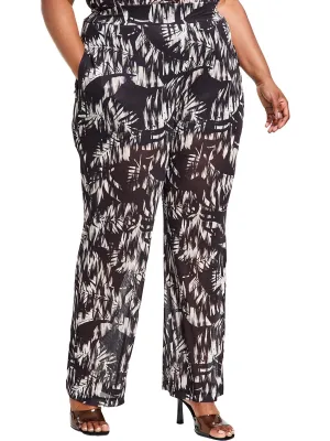 Plus Womens High Rise Mesh Wide Leg Pants