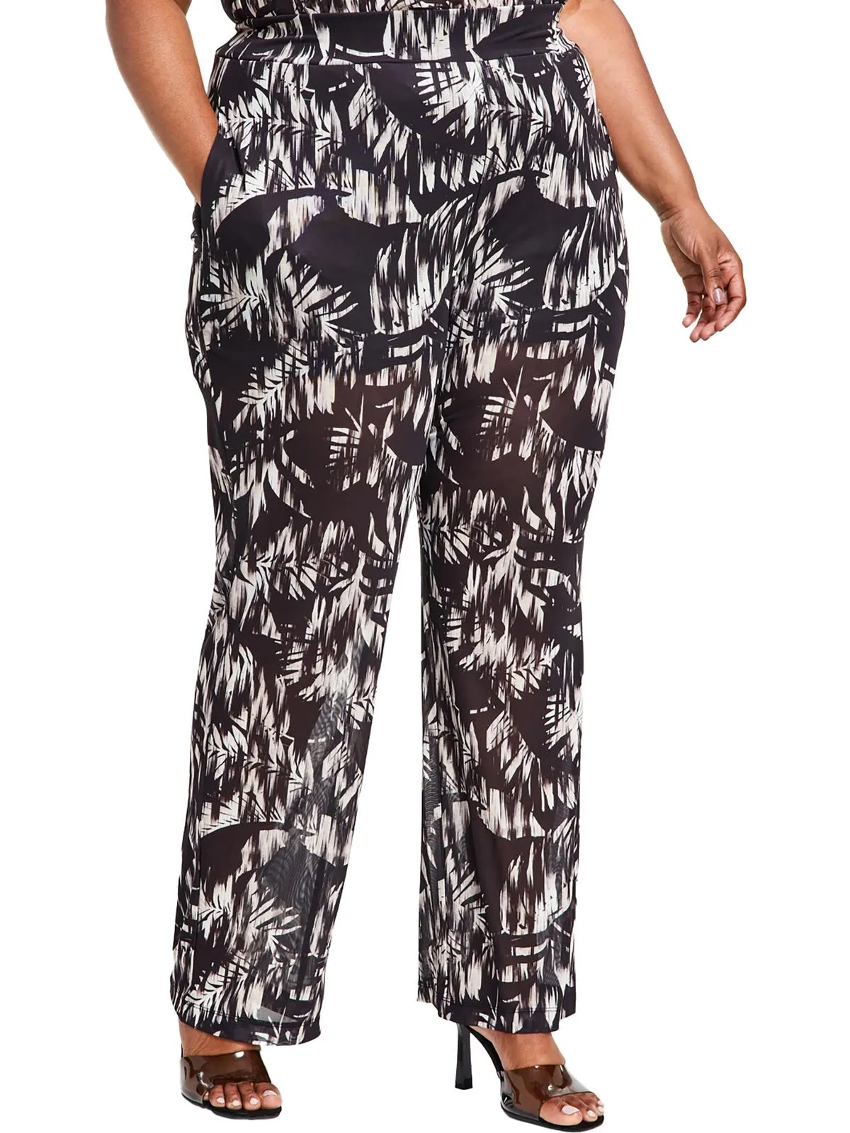 Plus Womens High Rise Mesh Wide Leg Pants