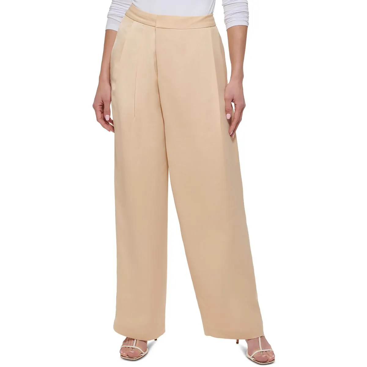 Plus Womens High Rise Pleated Wide Leg Pants