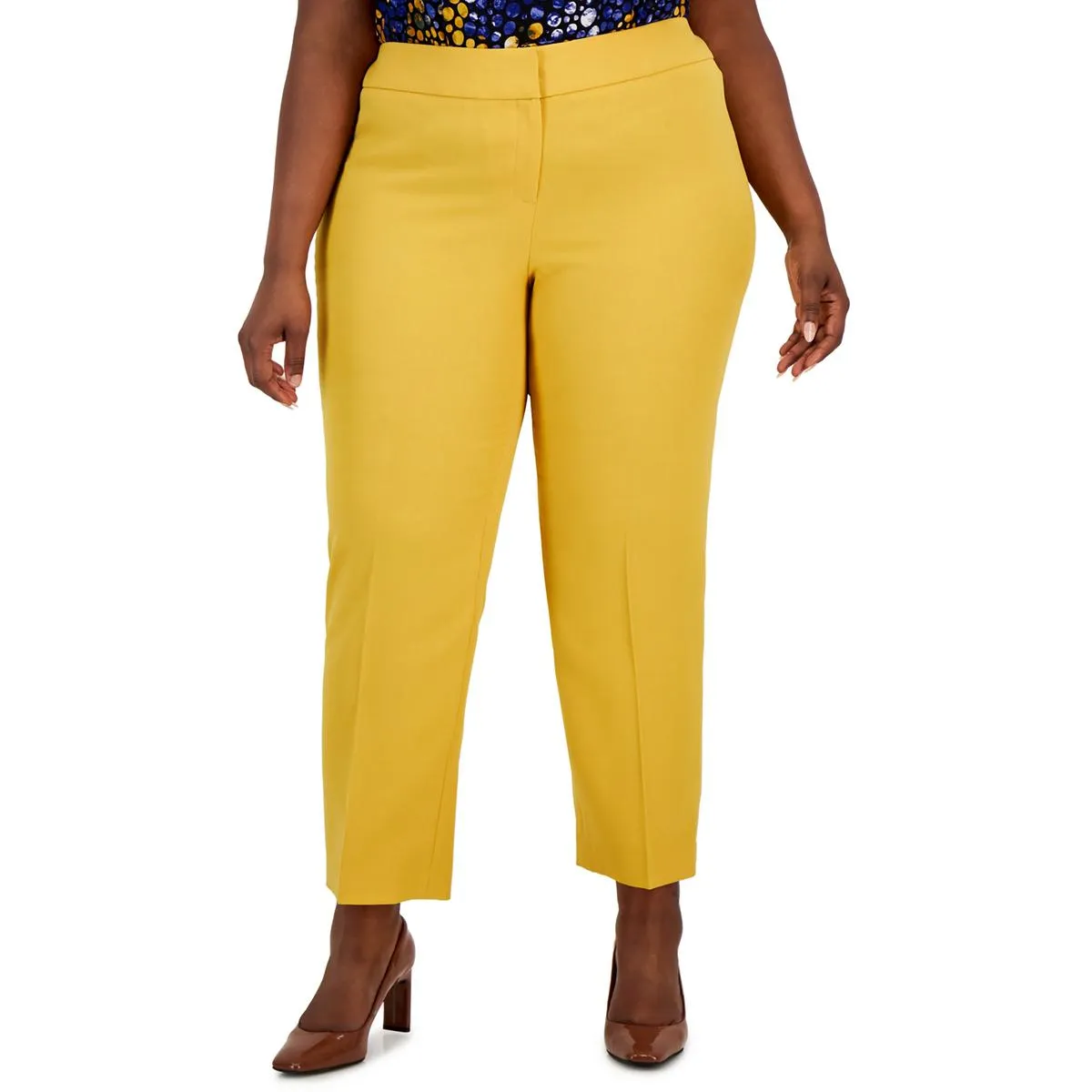 Plus Womens High Rise Stretch Straight Leg Pants