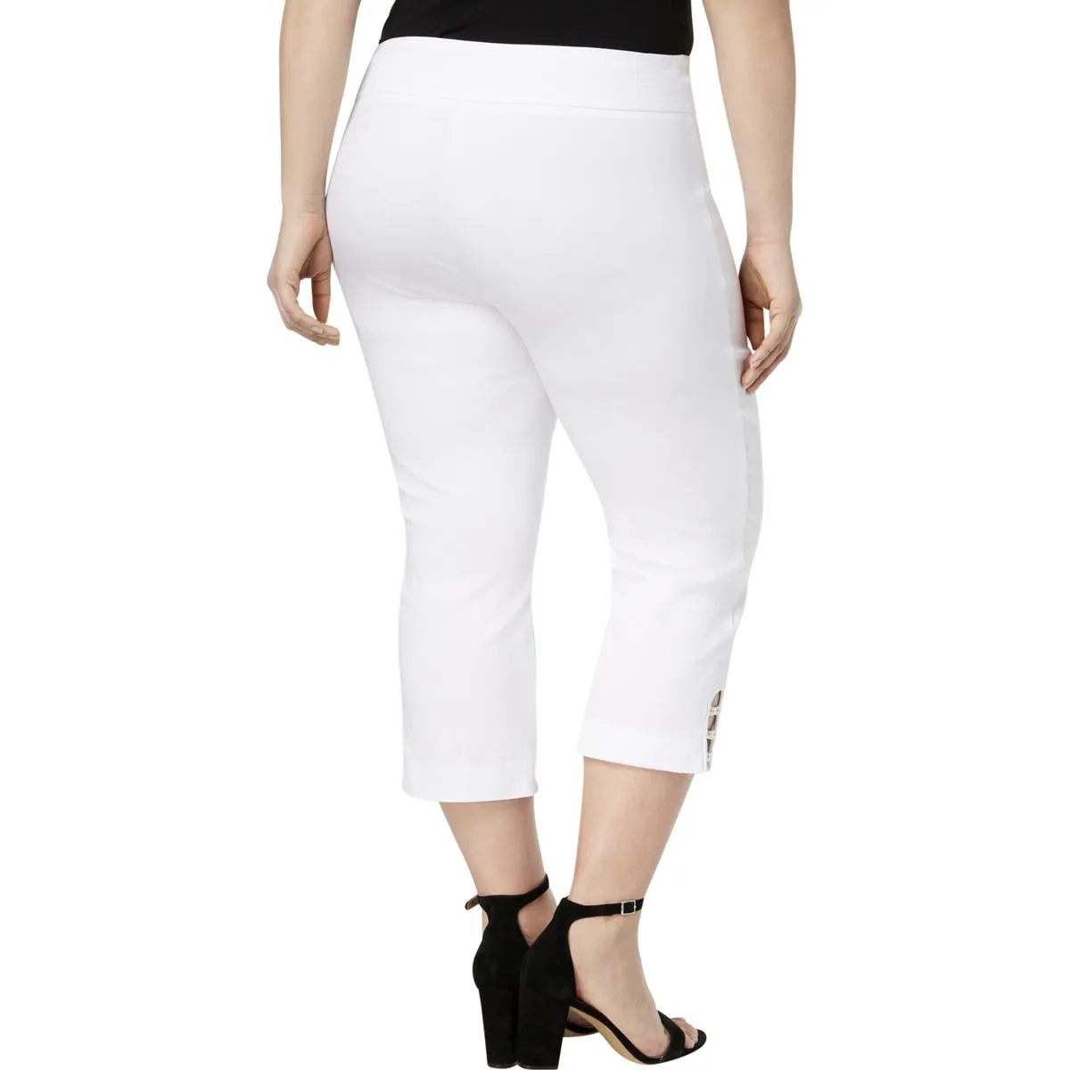 Plus Womens Lattice Hem Cropped Capri Pants