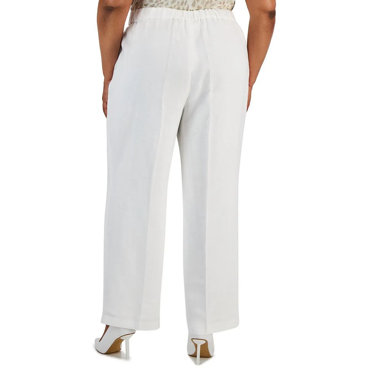 Plus Womens Linen High Rise Straight Leg Pants