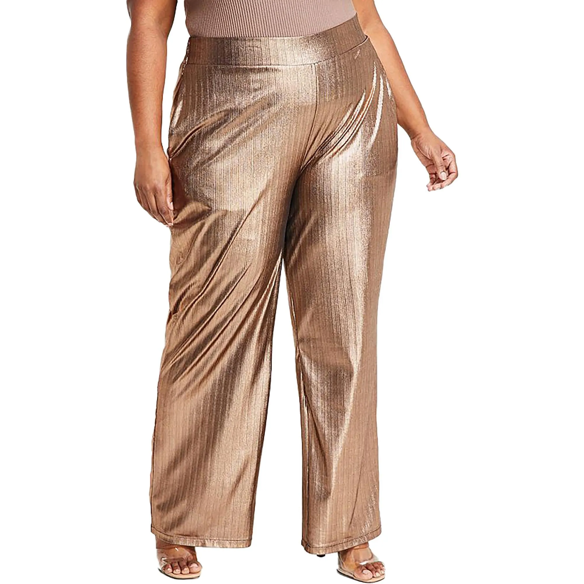 Plus   Womens Metallic Disco Wide Leg Pants