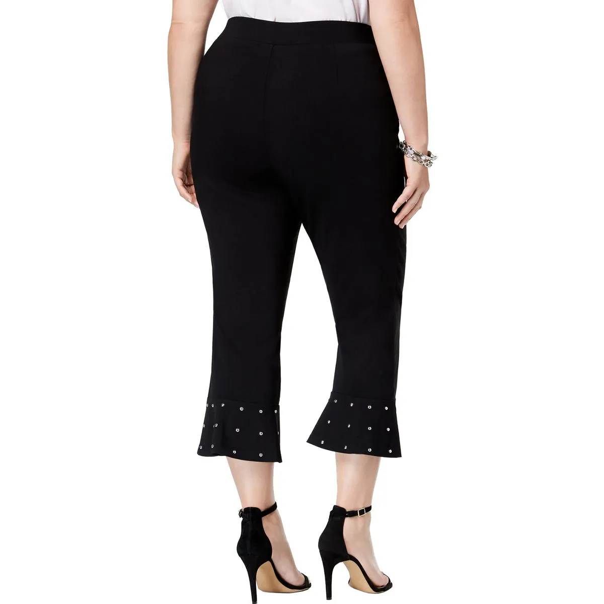 Plus Womens Ponte Studded Capri Pants
