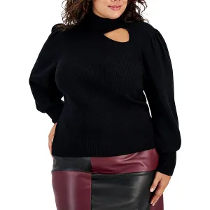 Plus Womens Ribbed Cut Out Turtleneck Sweater