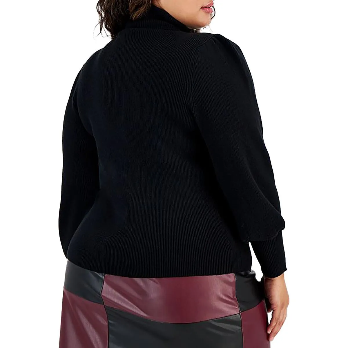 Plus Womens Ribbed Cut Out Turtleneck Sweater