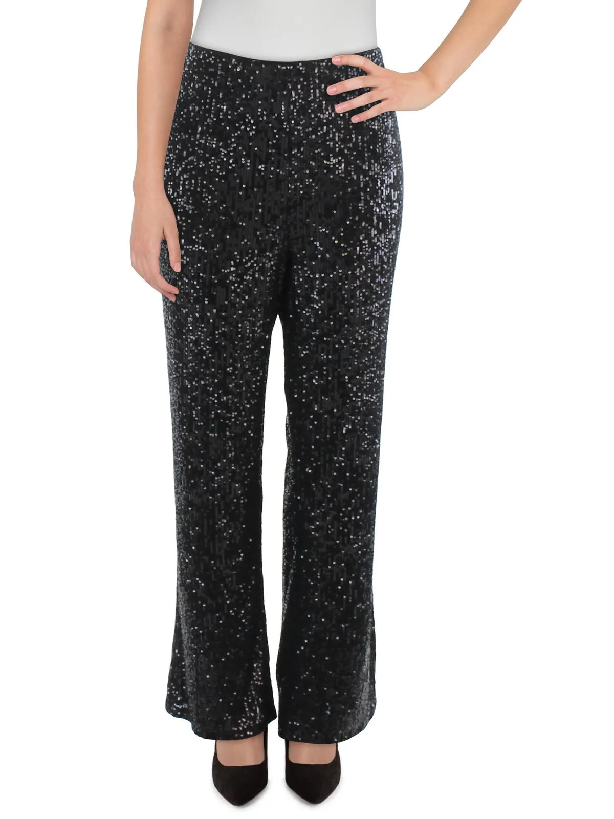 Plus Womens Sequined Mesh Palazzo Pants