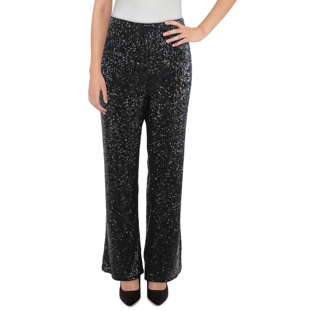 Plus Womens Sequined Mesh Palazzo Pants