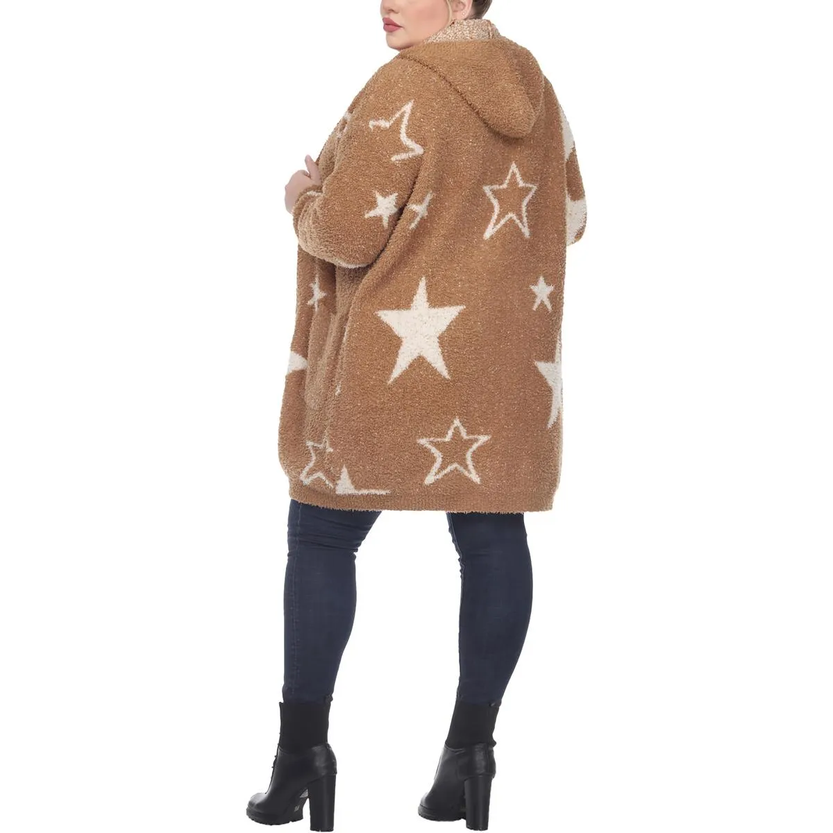 Plus Womens Sherpa Hooded Cardigan Sweater
