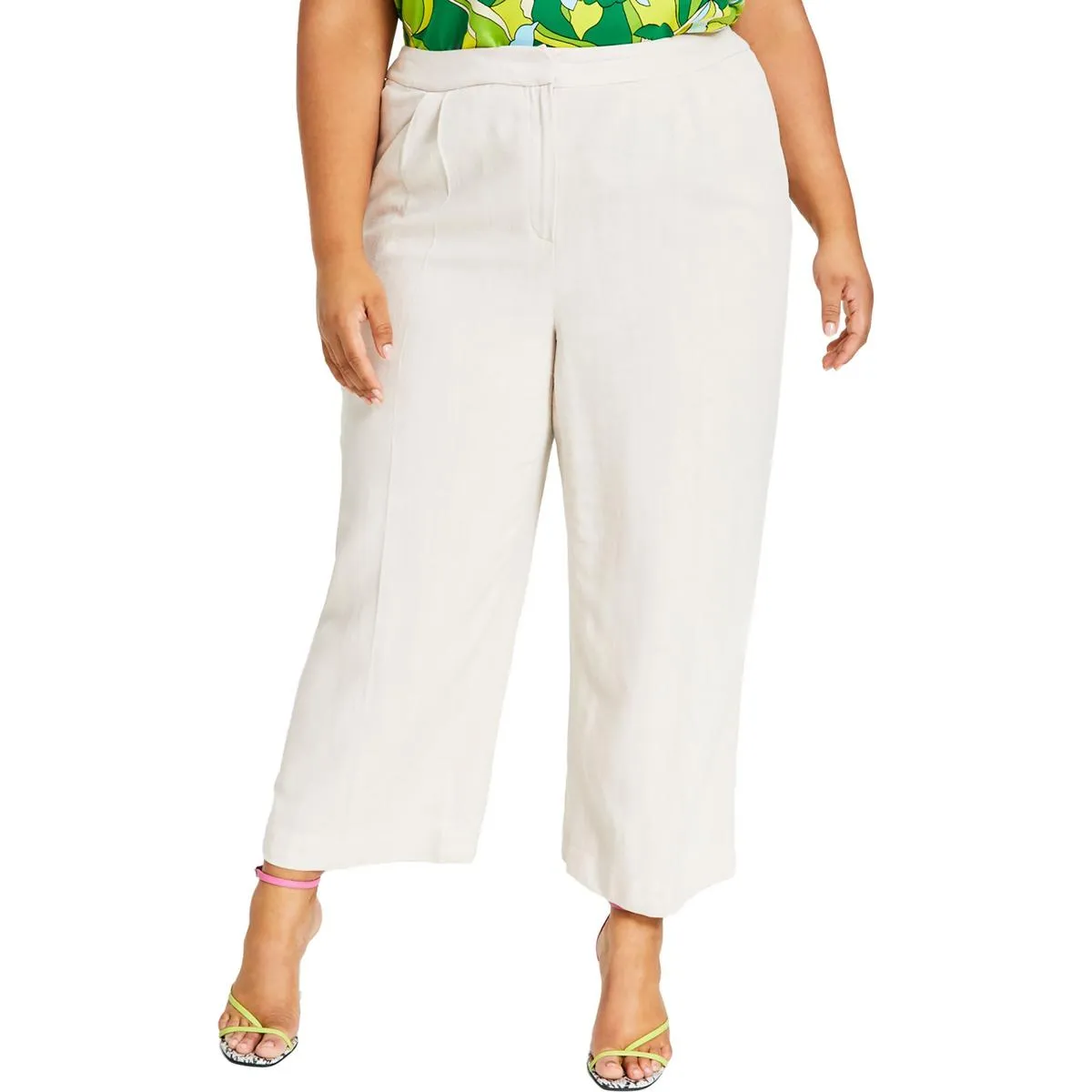 Plus Womens Textured Pockets Wide Leg Pants